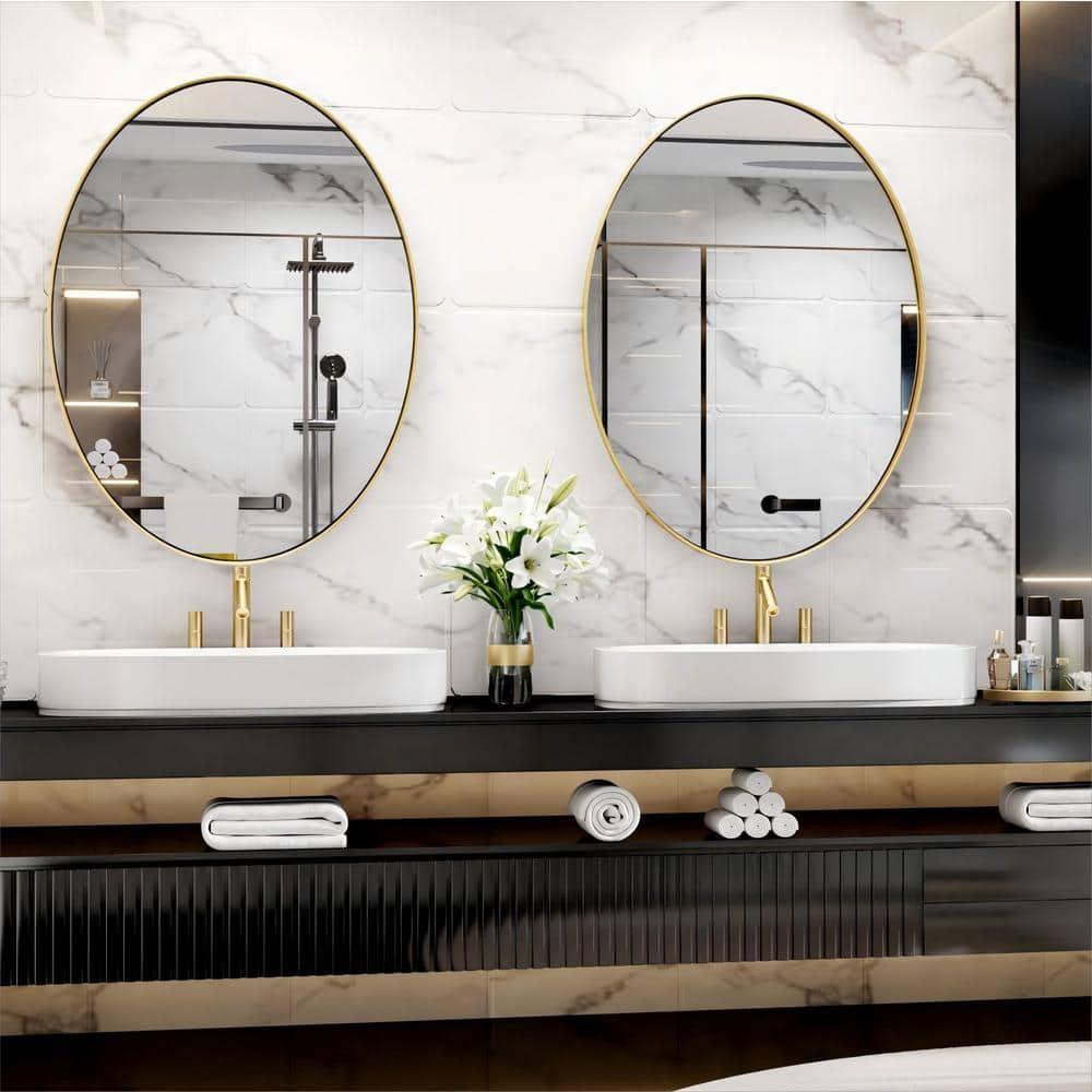 22"\u00d730" Gold Oval Mirror, Oval Bathroom Mirror for Wall, Vanity Mirror, Entryway, Living Room, Wall Mount Mirrors, Hangs Vertical or Horizontal