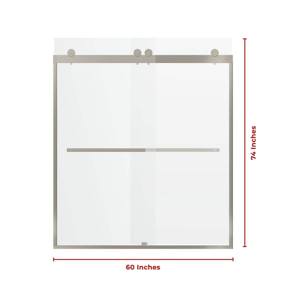56" - 60" W 74” H Double Sliding Frameless Shower Door with Fixed Glass Panel