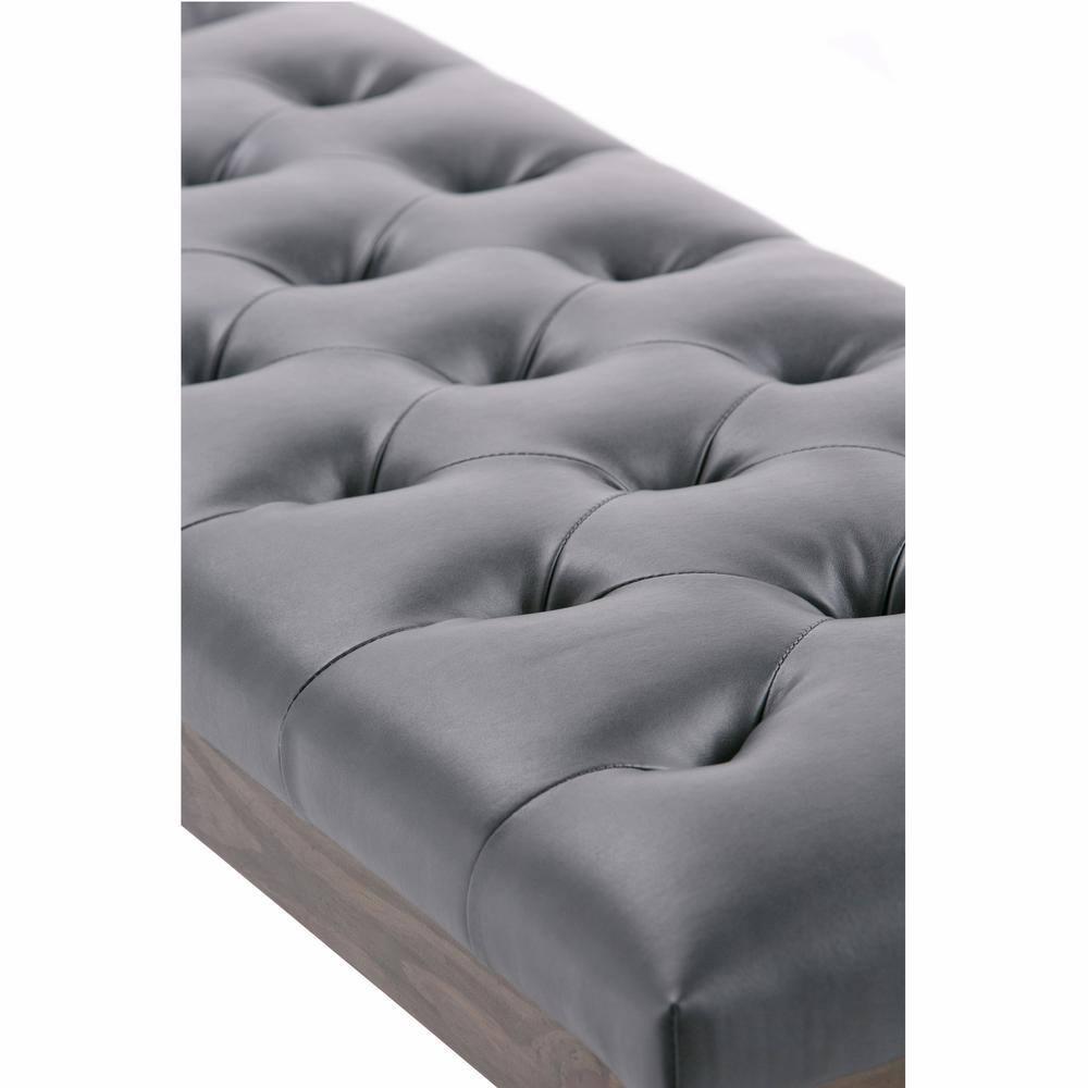 SIMPLIHOME Waverly 48 inch Wide Traditional Rectangle Tufted Ottoman Bench in Slate Grey Vegan Faux Leather, Assembled, For the Living Room and Bedroom