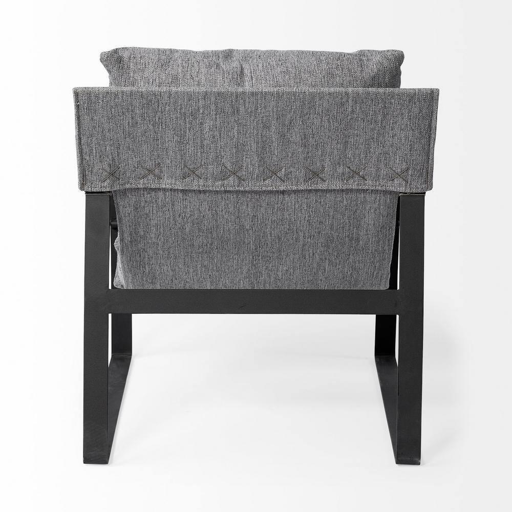Gray Fabric and Black Iron Slipper Accent Chair