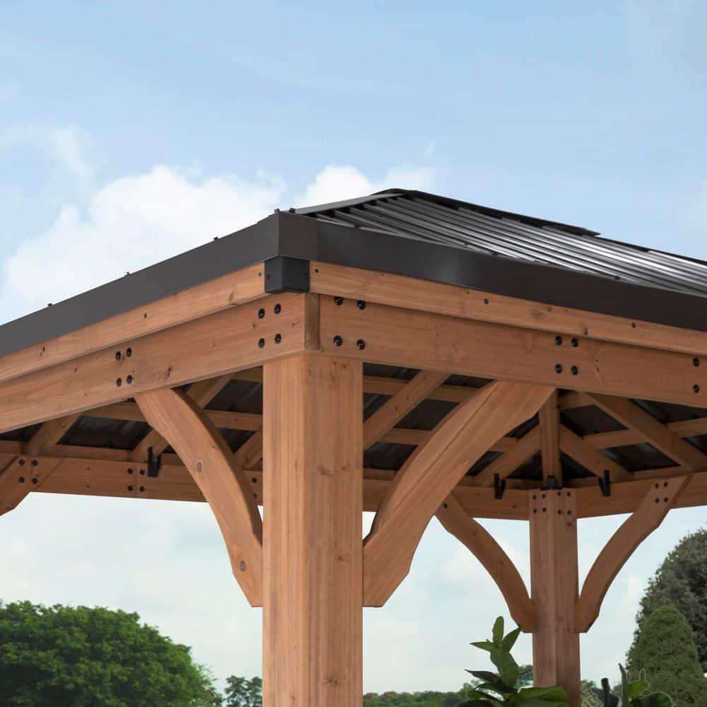 Backyard Discovery Barrington 10' x 10' Cedar Wood Gazebo, Galvanized Steel Roof, PowerPort