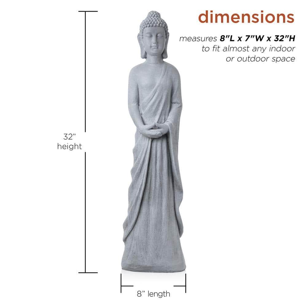32" Magnesium Oxide Standing Buddha Statue Gray - Alpine Corporation: Outdoor Decor, Garden Accent