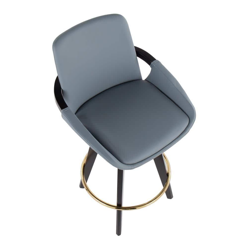 Set of 2 Cosmo PU Leather/Metal/Wood Counter Height Barstools Black/Gold/Gray - LumiSource: Swivel, Upholstered, 250lb Capacity