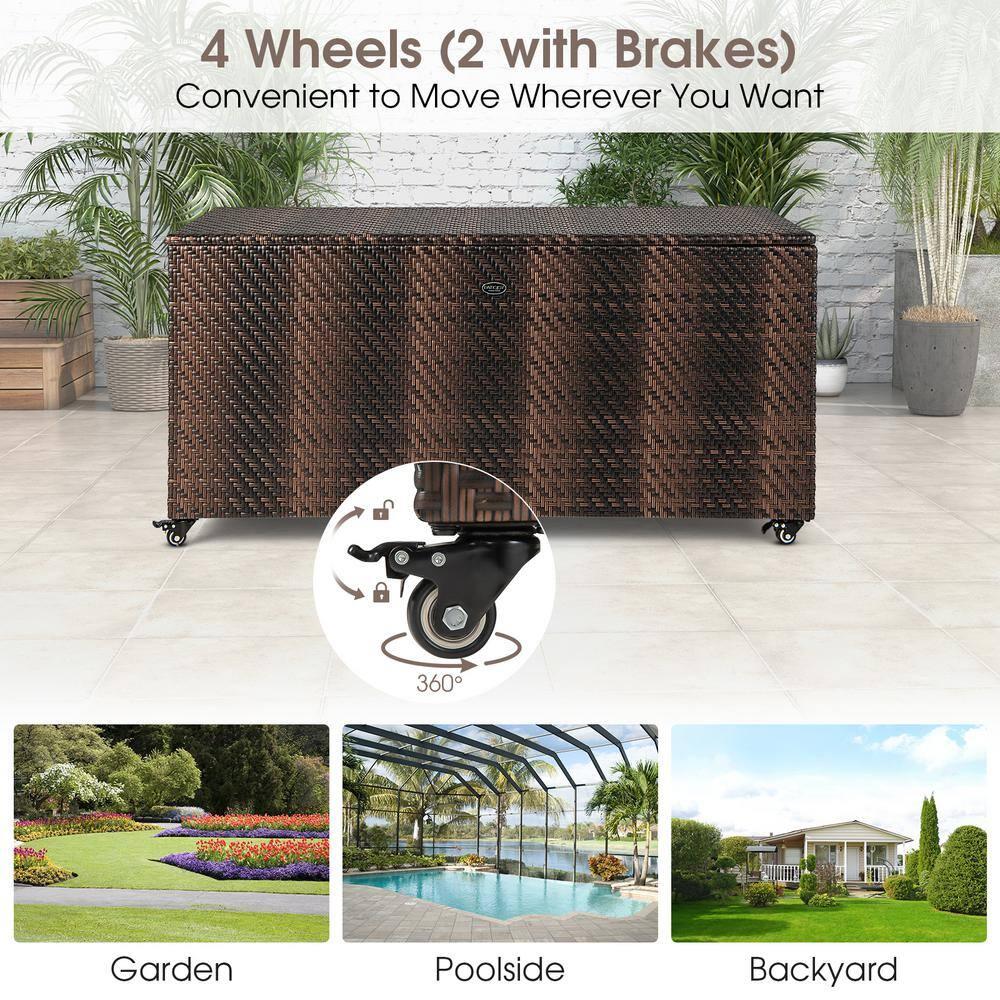 CasaCore 96 Gallon PE Wicker Outdoor Storage Box with 4 Wheels