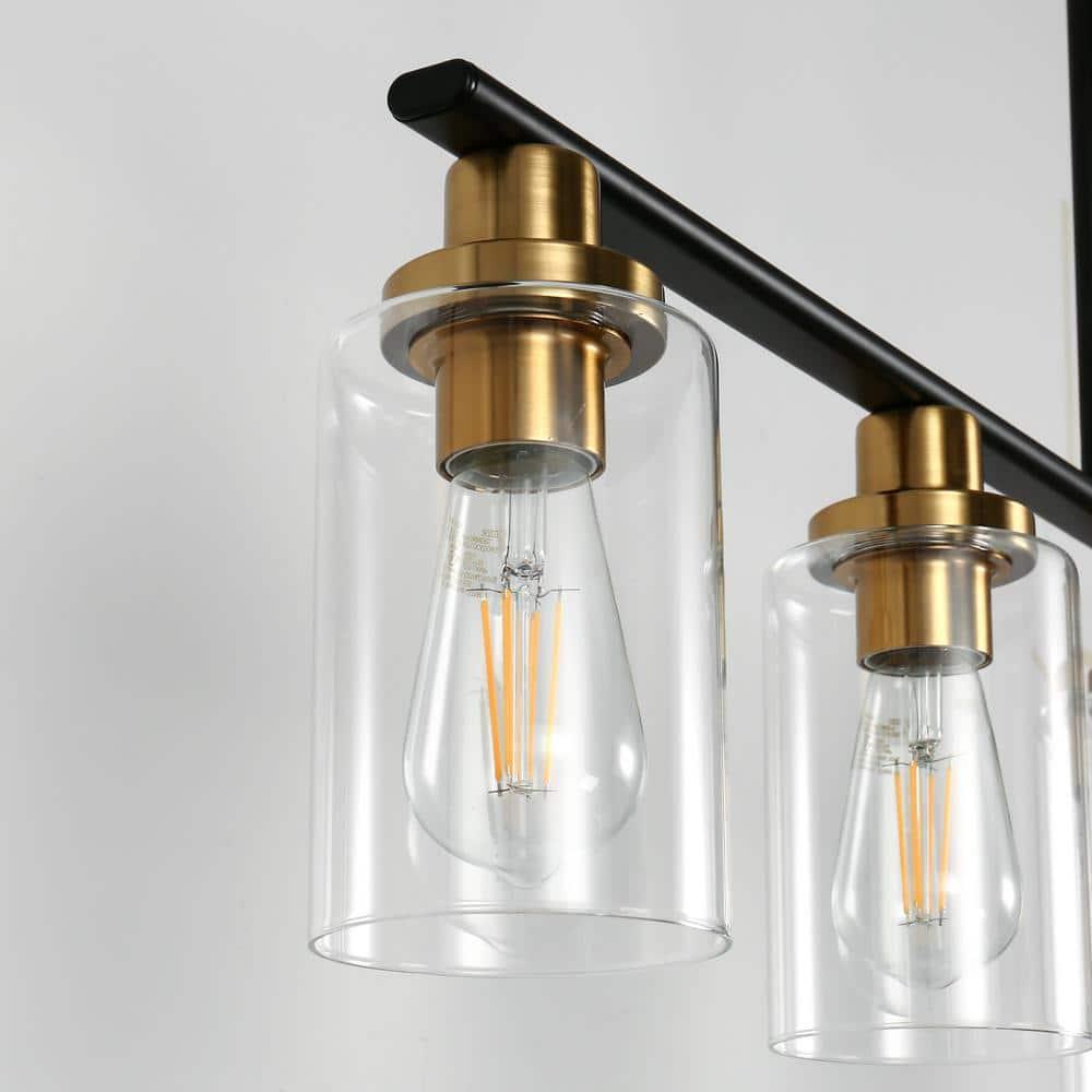 Island Light for Kitchen, 5 Lights Dining Room Lights Fixture with Clear Glass Shade, Matte Black and Gold Finish Pendant Lighting Over Table - ETL Listed