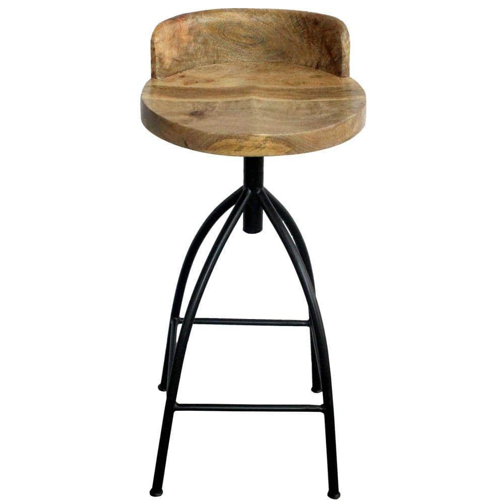 The Urban Port 30-35" Industrial Style Adjustable Swivel Stool with Backrest and Height Options Brown/Black