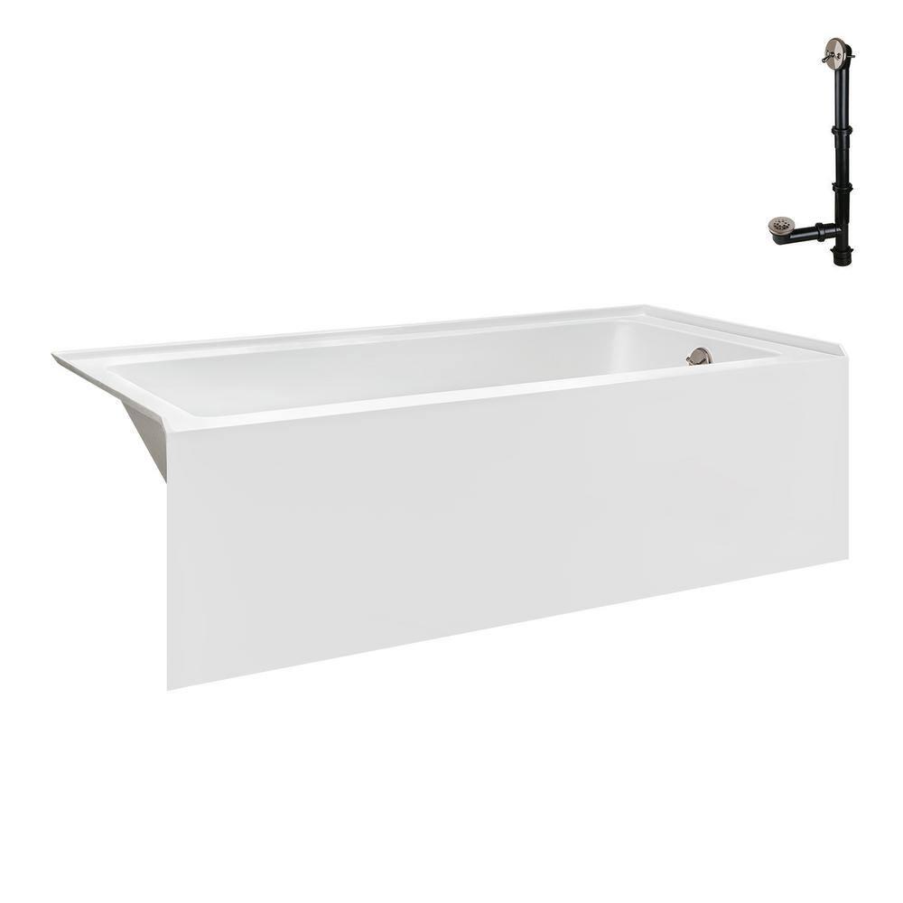 Streamline Bath Streamline 60 in. x 32 in. Acrylic Right-Hand Drain Alcove Bathtub in Glossy White With External Drain NAL-5580-BNK