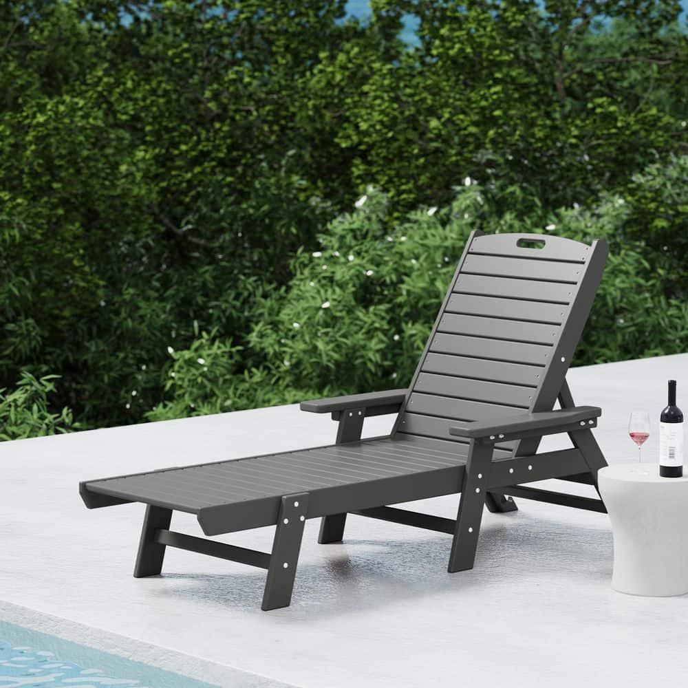Polytrends  Laguna Hdpe All Weather Outdoor Patio Pool Reclining Chaise Lounge Gray