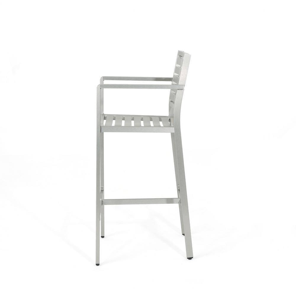 Noble House Cape Coral 5 Pc Aluminum Bar Set with Grey Tempered Glass Top Table