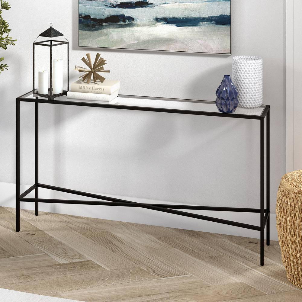 55" Black Bronze Console Table with Glass Tabletop - Henn&Hart