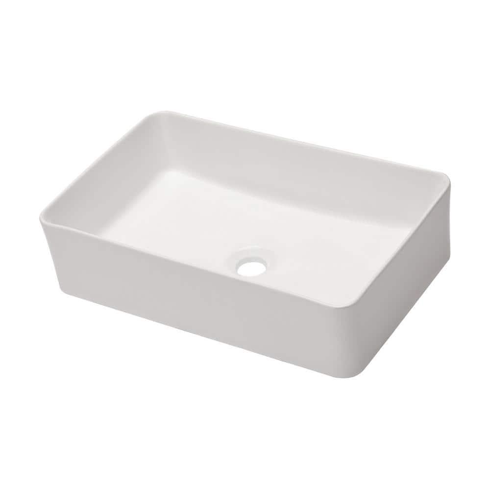 21"X14" White Ceramic Rectangular Vessel Bathroom Sink