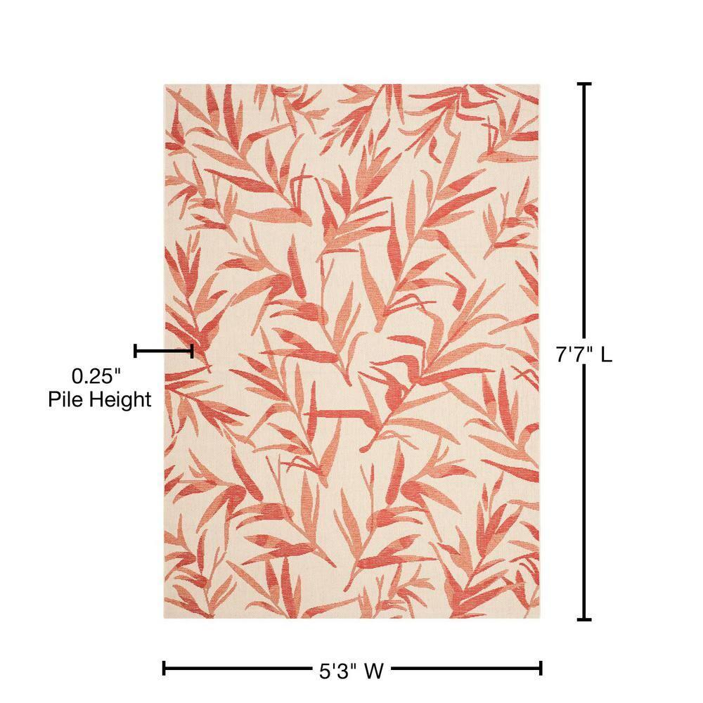 SAFAVIEH Courtyard Alannis Botanical Indoor/Outdoor Area Rug, Beige/Terracotta, 5'3" x 7'7"