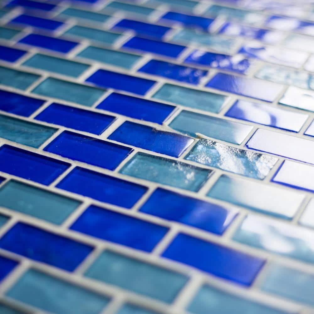 Landscape 1 in. x 2 in. Translucent Glass Plastic Face Mounted Brick Mosaic Designer Pool Tile