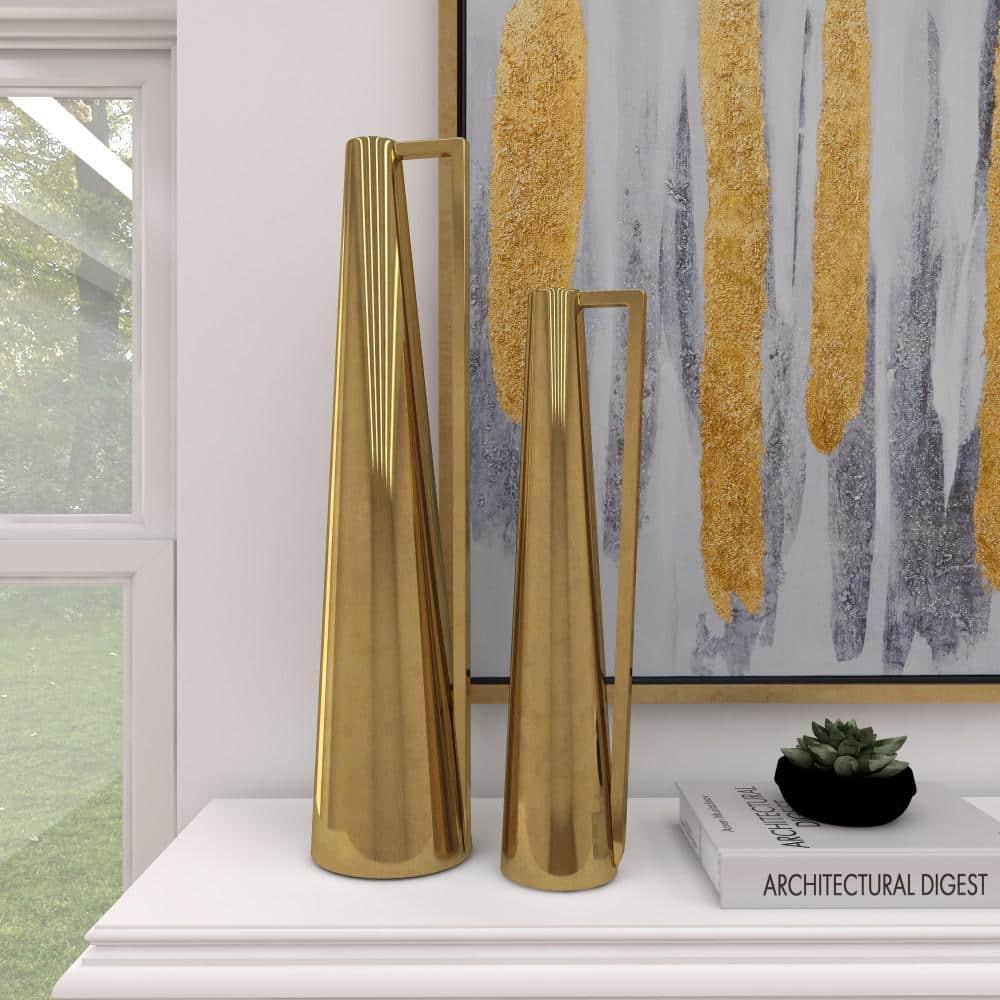 Olivia & May Set of 2 Modern Tapered Iron Pitcher Vases Gold: Luxury Glam Decor, Amphora Style, Tabletop Display