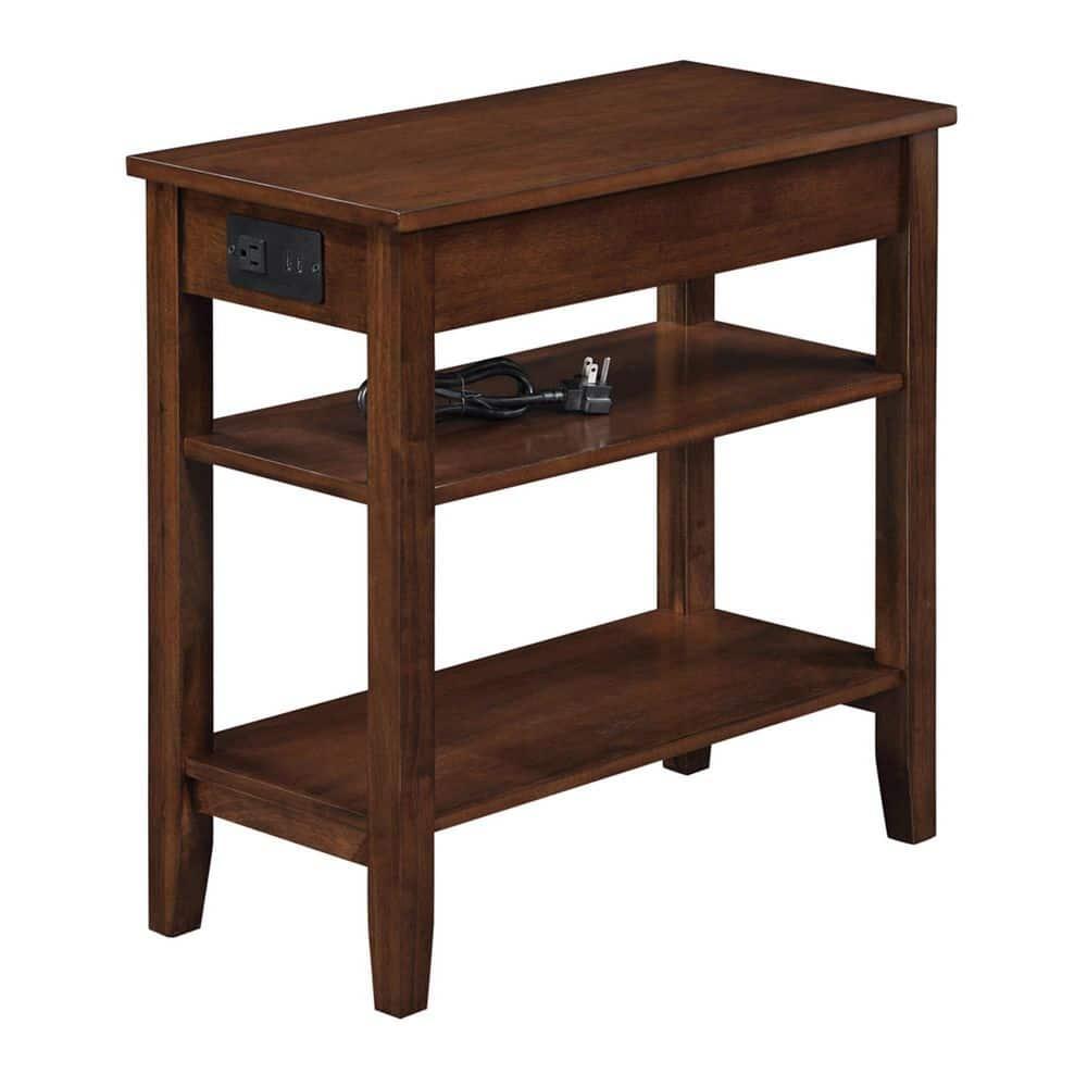 Convenience Concepts American Heritage End Table w/Charging Station and Shelves, Espresso