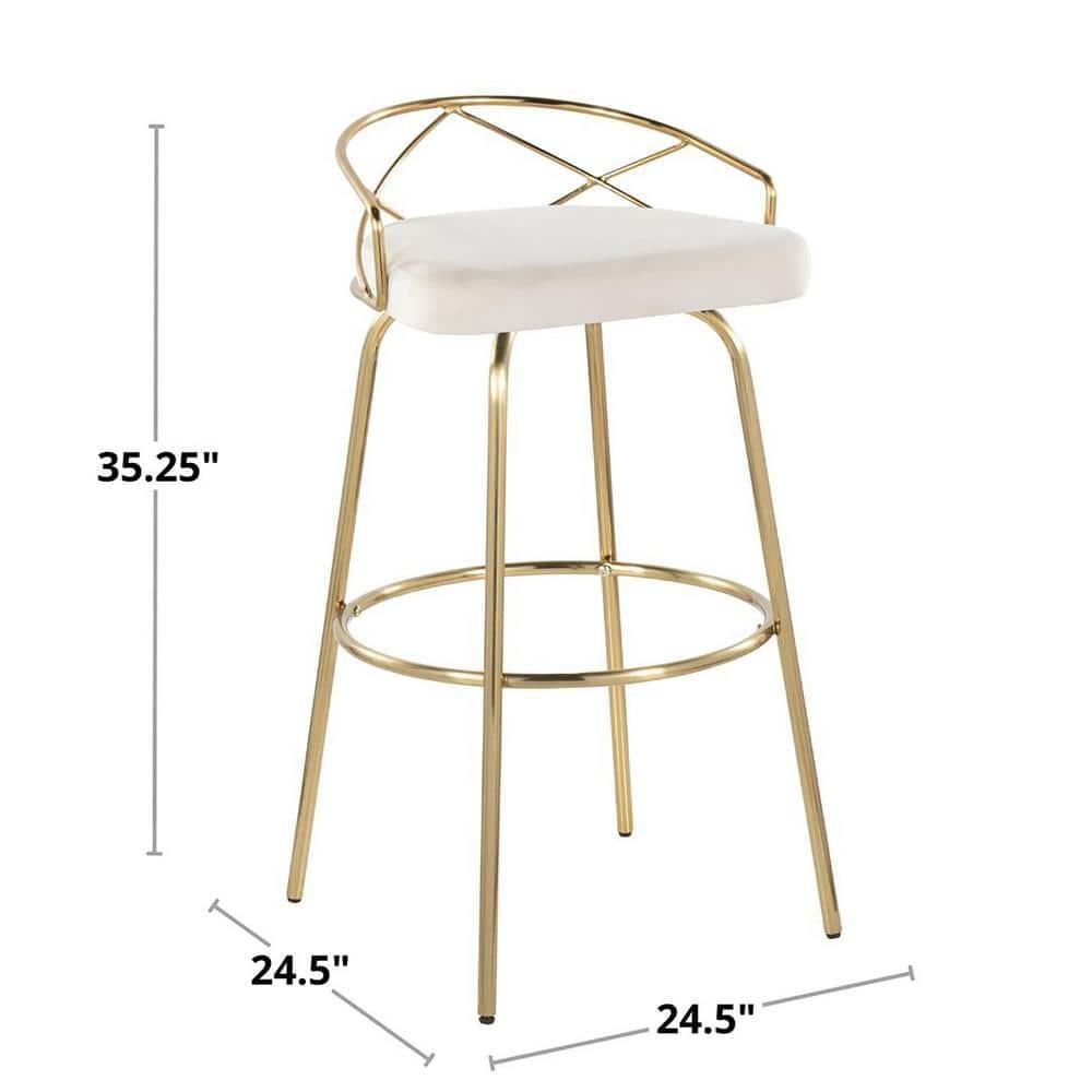 Set of 2 Charlotte Barstools Gold/Cream - LumiSource: Velvet Upholstery, Metal Base, Swivel Seat, Footrest