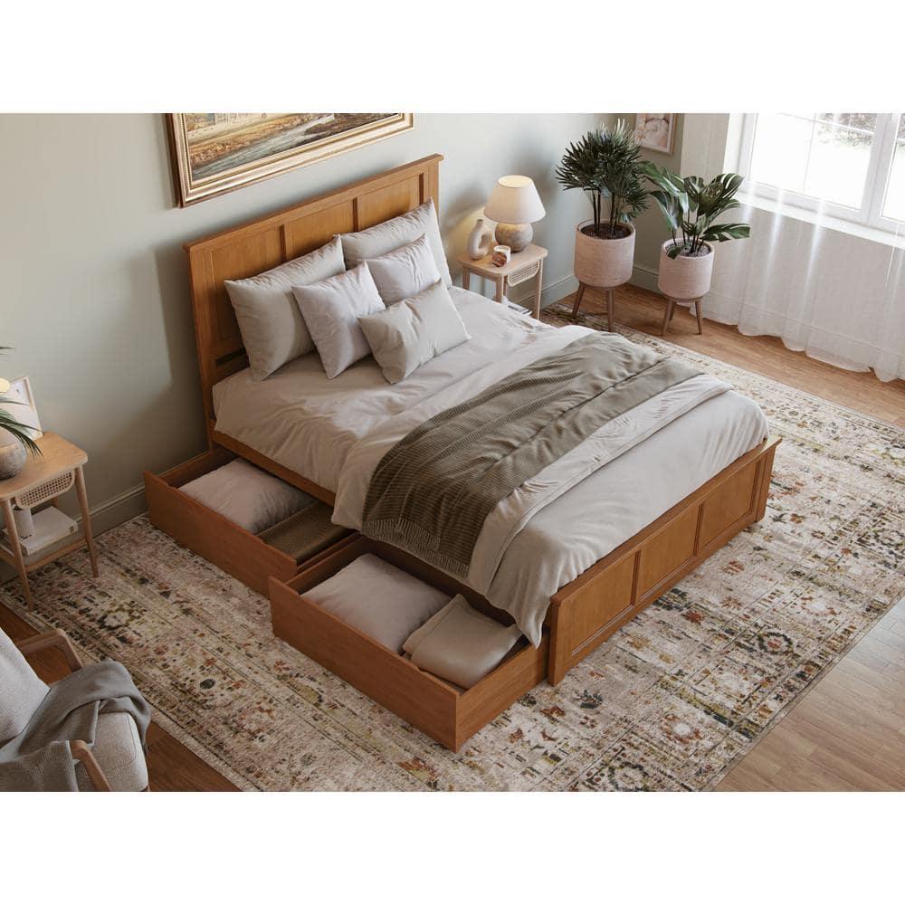 AFI Madison Queen Platform Bed with Matching Footboard and Storage Drawers, Light Toffee