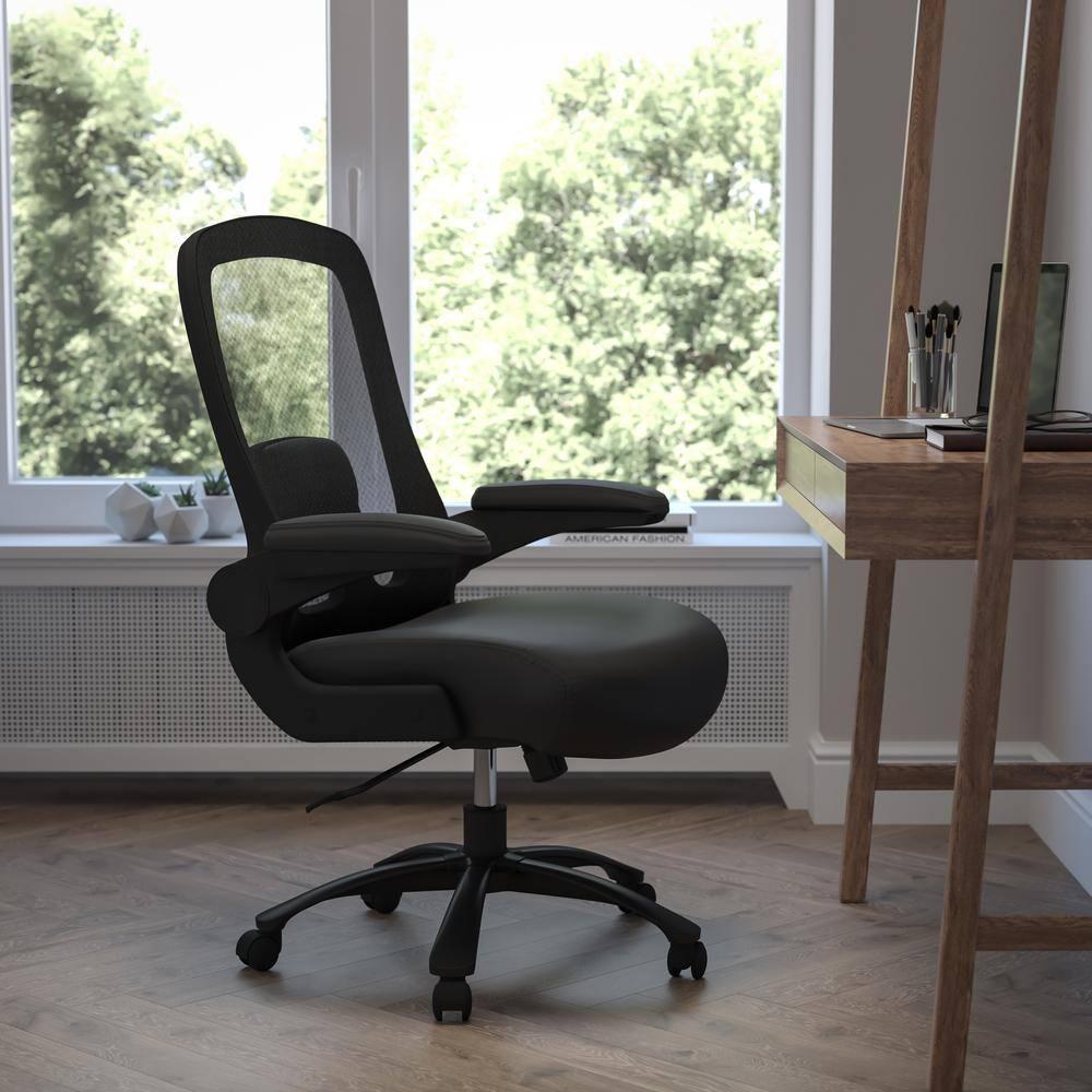 Flash Furniture HERCULES Series Big & Tall 500 lb. Rated Black Mesh/LeatherSoft Executive Ergonomic Office Chair with Adjustable Lumbar