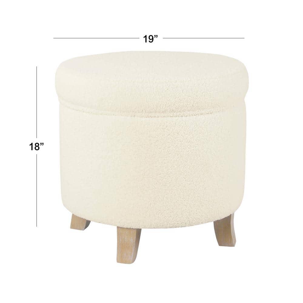Cole Classics Round Storage Ottoman Flared Wood Leg Faux Sheepskin Cream - HomePop