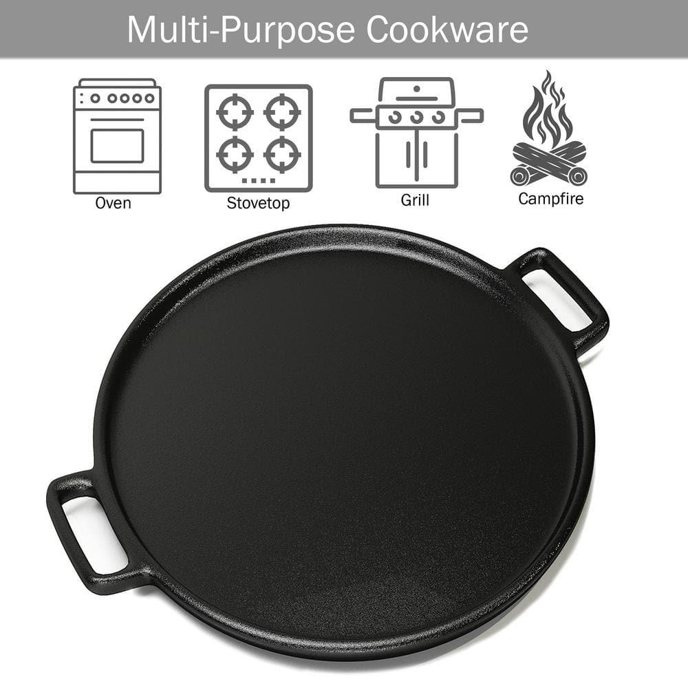 Home-Complete 14" Cast Iron Pizza Pan, Skillet Kitchen Cookware