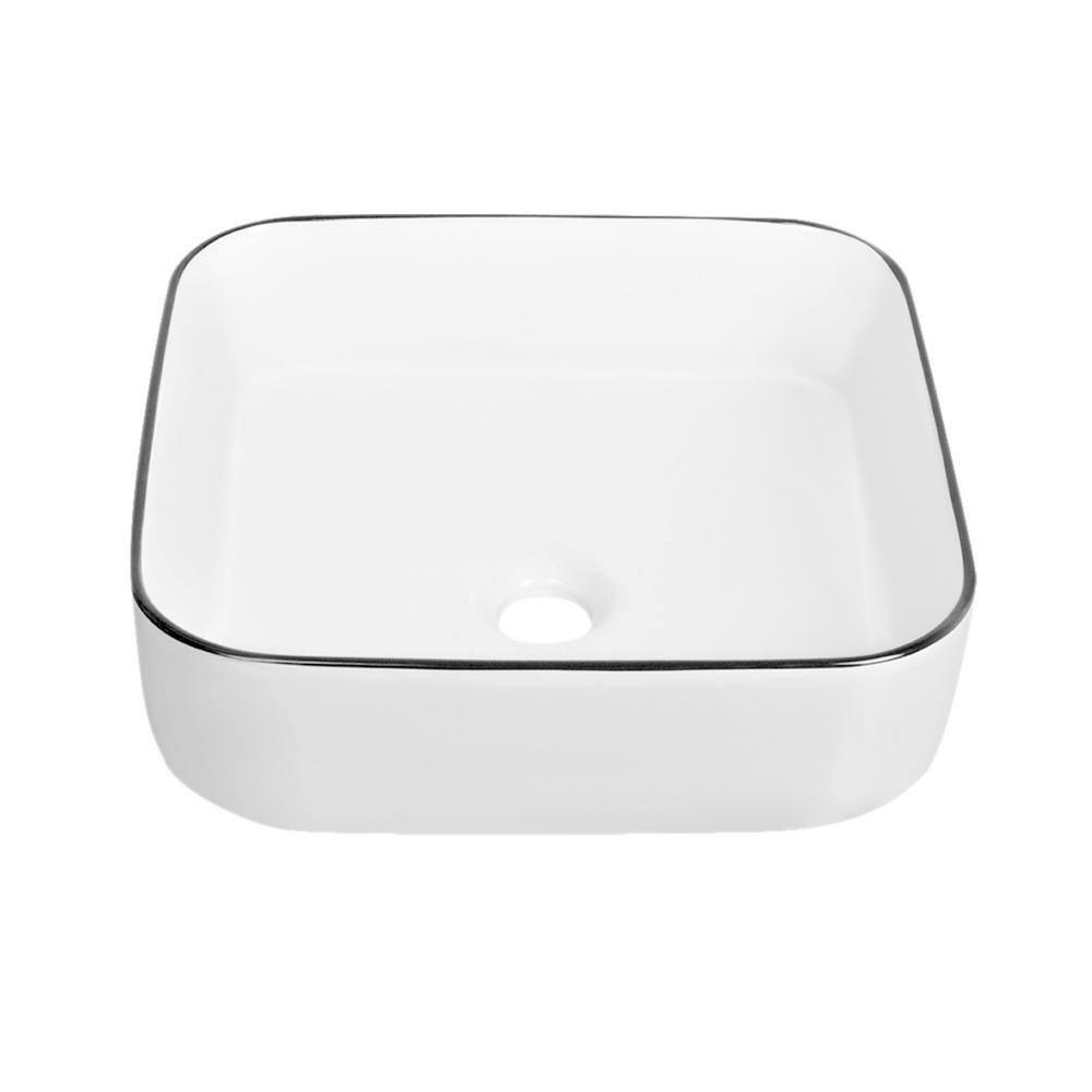 DeerValley Ace 15'' White/Black Square Ceramic Vessel Bathroom Sink