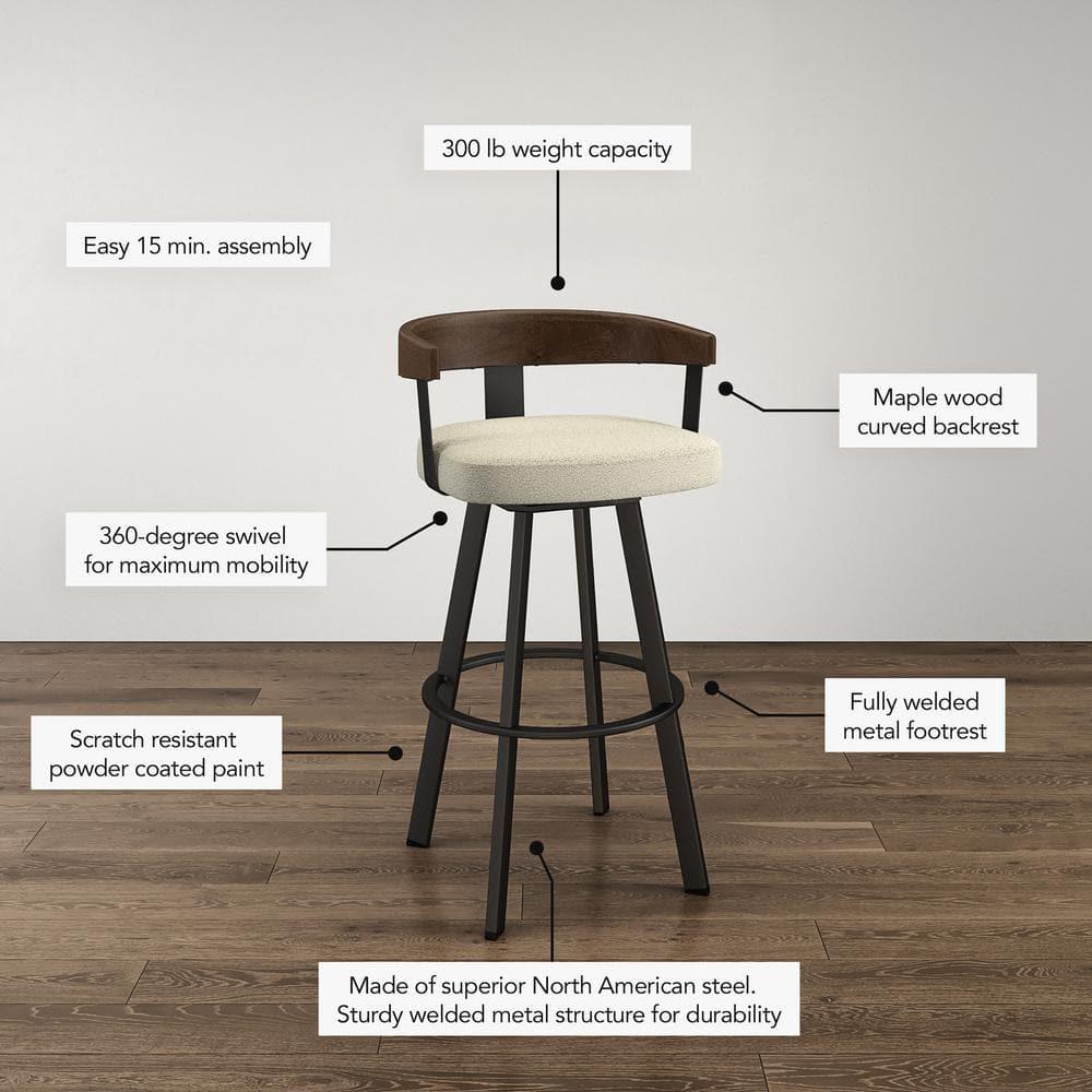 Amisco Lars Upholstered Barstool Greige/Dark Brown: Chic Urban Frame, Faux Leather, Steel Base, 300 lbs Capacity