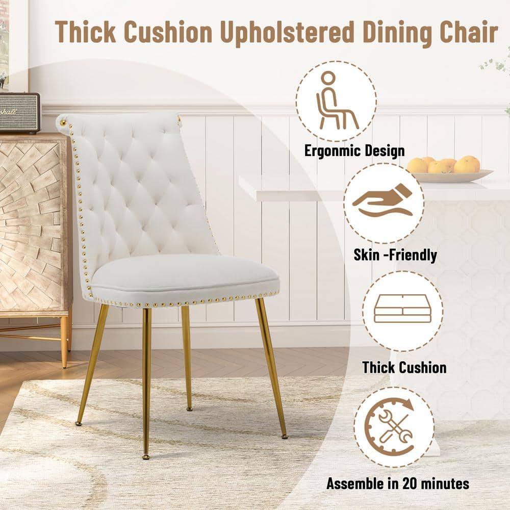 Clihome  Modern Velvet Upholstered Featured Dining Chairs (Set of 2) Beige