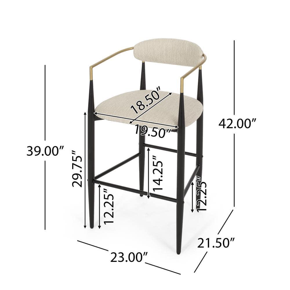 Noble House Boise Fabric and Metal 30 Inch Barstools, Set of 2, Beige, Black, and Gold