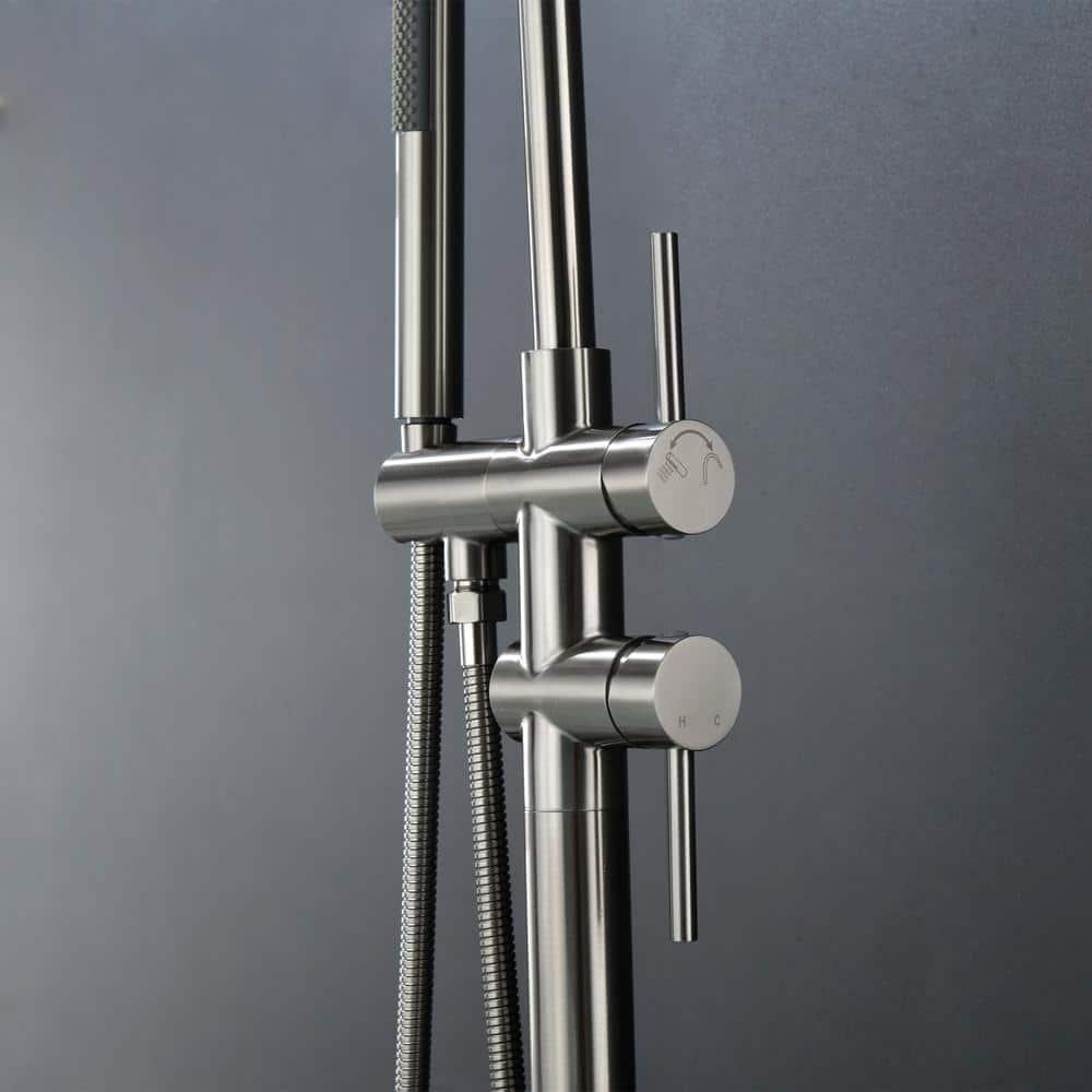 Double Handle Floor Mounted Freestanding Tub Filler With Handshower
