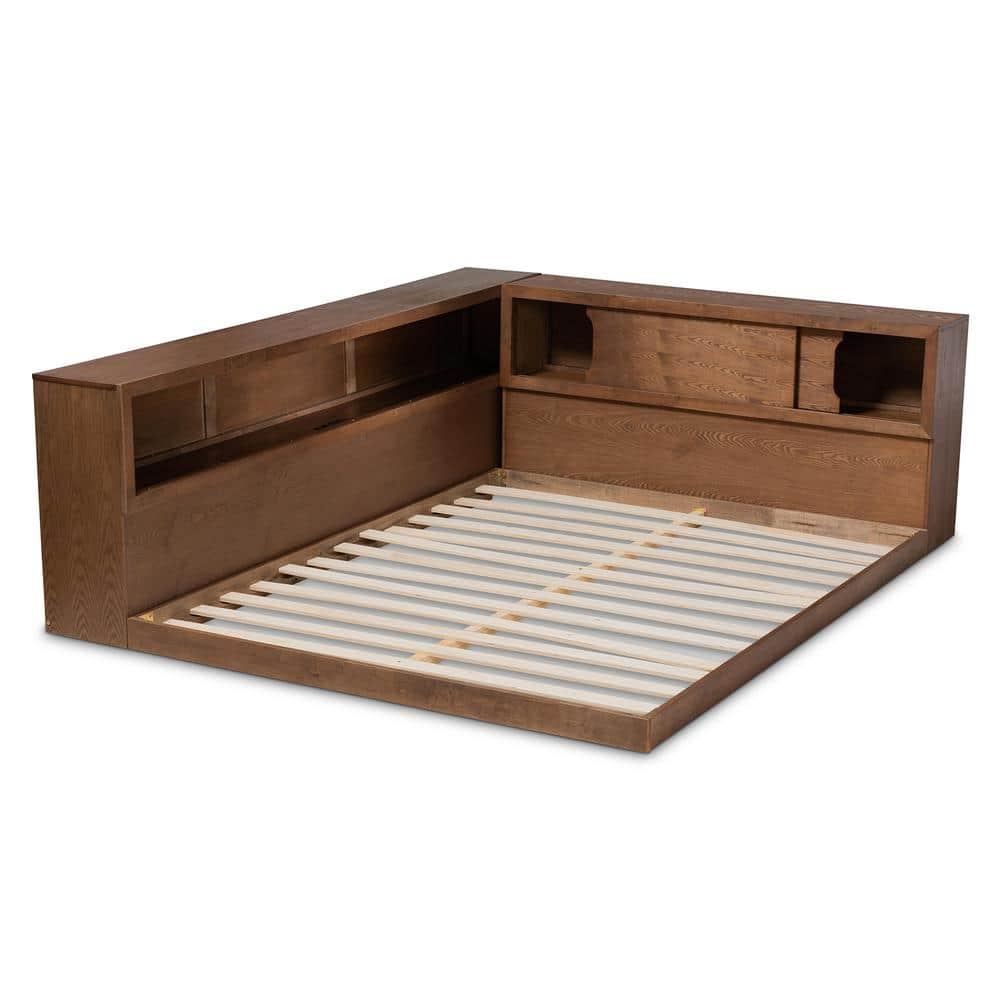 Queen Erie Platform Storage Bed with Built-In Outlet Walnut - Baxton Studio
