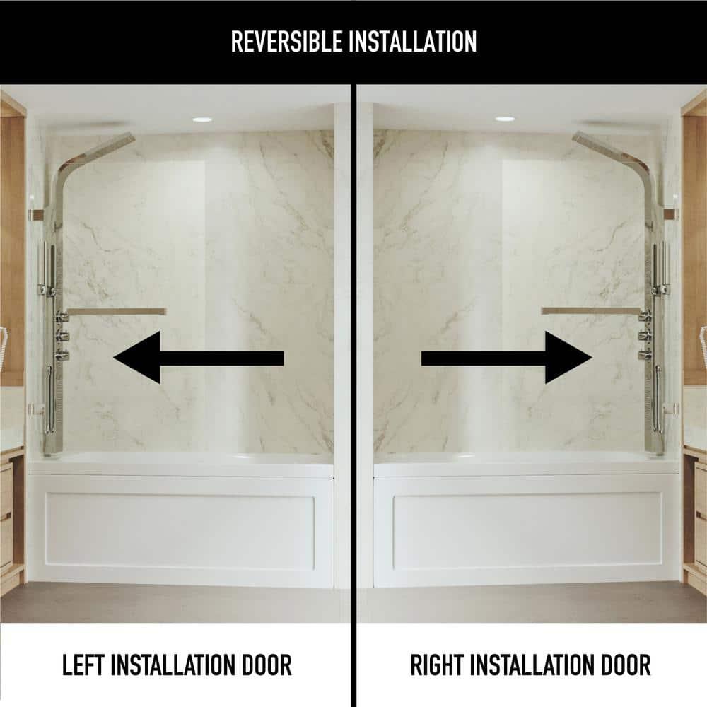 Rialto 34" W x 58" H Hinged Frameless Tub Door with with 5/16" Glass