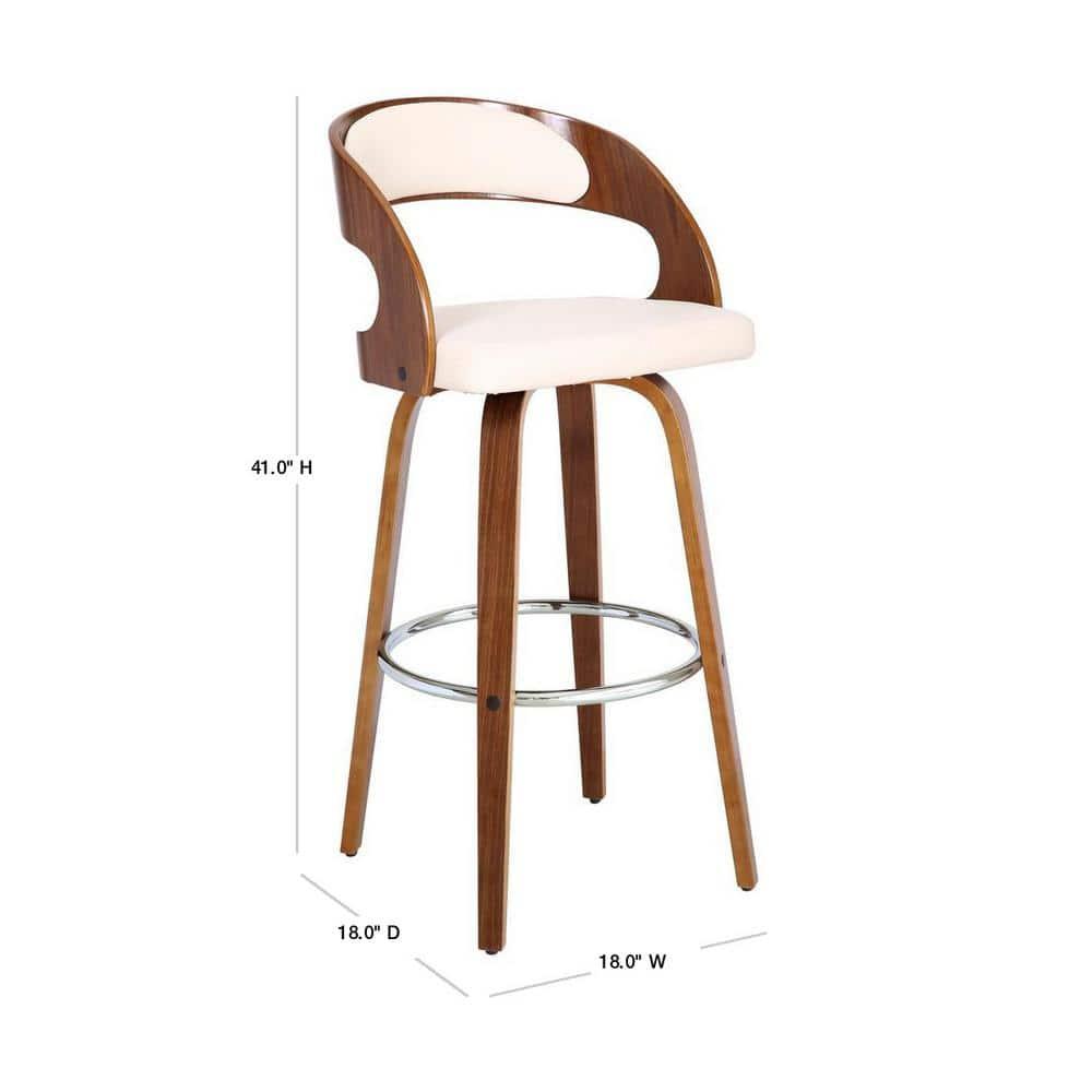30" Shelly Contemporary Swivel Barstool Walnut/Cream - Armen Living: Eames Inspired, Chrome Footrest