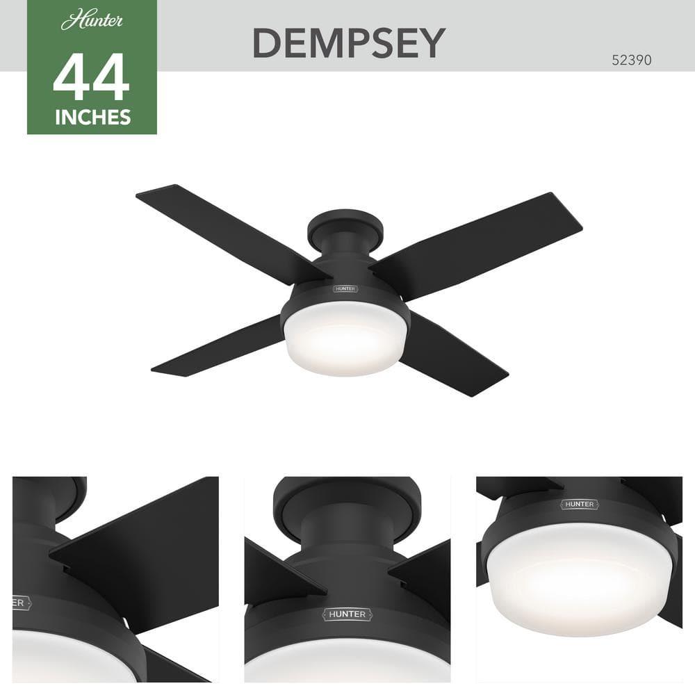 Dempsey Low Profile 44" 4 - Blade Indoor Flush Mount Small Room Ceiling Fan with Lights and Remote