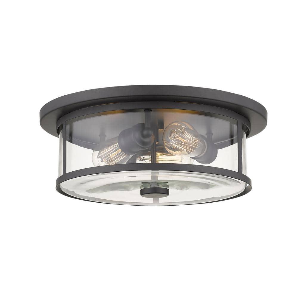 3 Light Flush Mount In Midcentury Style 15.75 Inches Wide By 6.25 Inches High-Bronze Finish-Clear Glass Color Z-Lite 462F16-Brz