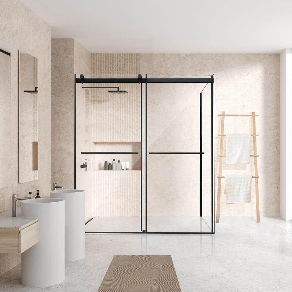 Belizzi 68" W x 76" H By Pass Frameless Exposed Roller Shower Enclosure with Clear Glass