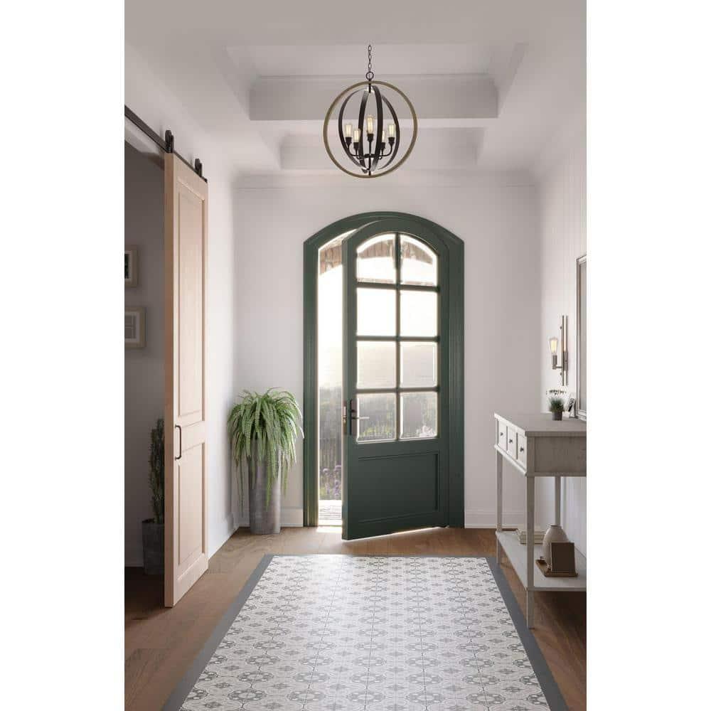 Progress Lighting Conestee 6-Light Pendant, Steel, Graphite, Armillary-Style Frame, Galvanized/Antique White Finish