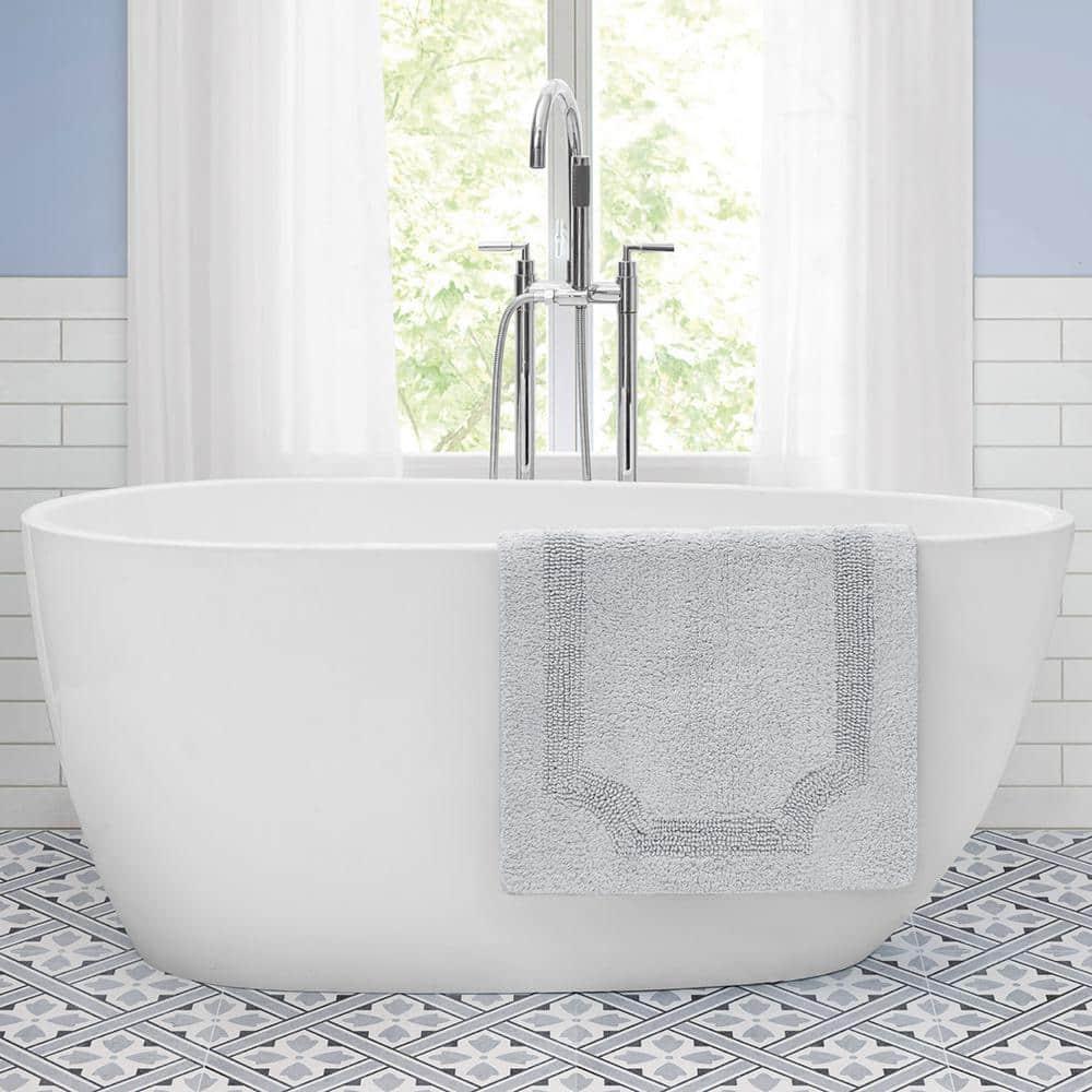 Laura Ashley Reversible Cotton 21 x 34 in. Bath Mat, Light Grey