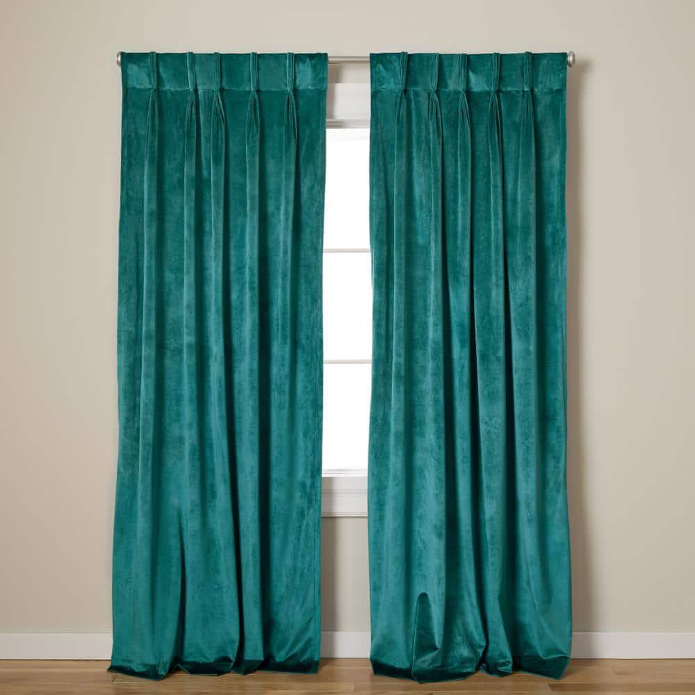 TOWN & COUNTRY LUXE Velour Solid Heavyweight Indoor Curtains, Light Filtering Opacity, Triple Pinch Pleat Top, Plush Velvet, 2-Pack Set, 27"x84", Teal