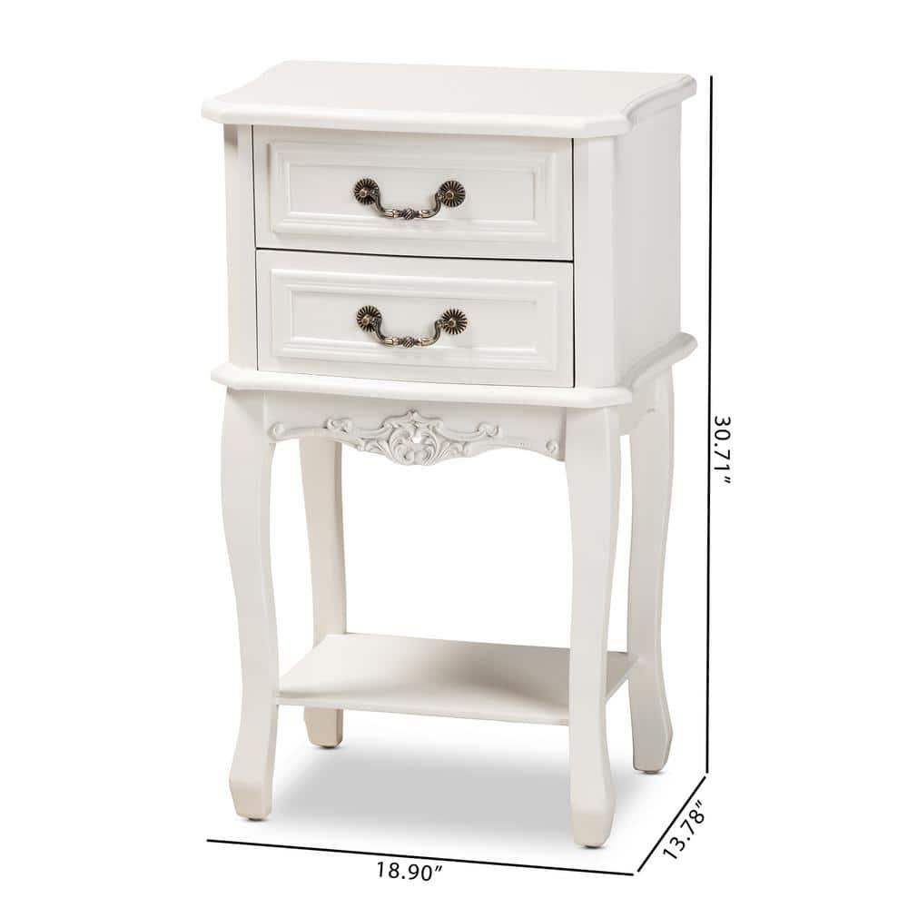 Gabrielle 2 Drawer Wood Nightstand White/Brass - Baxton Studio