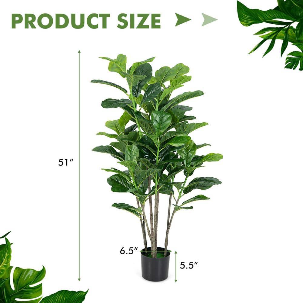 51-Inch Green Artificial Fiddle Leaf Fig Tree in Black Pot, Set of 2