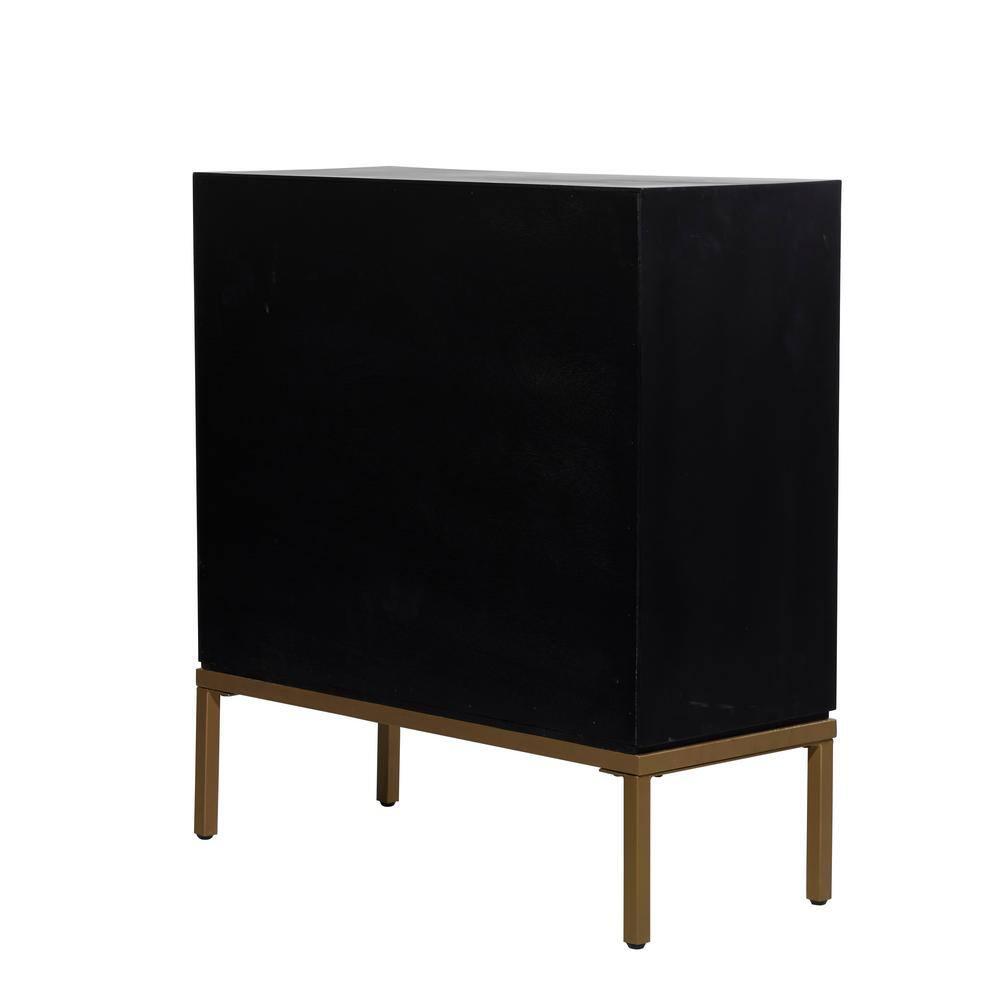Mercury Row® Wood Relief Ripple Design 1 Shelf and 2 Door Room Cabinet with Crescent Moon Handles