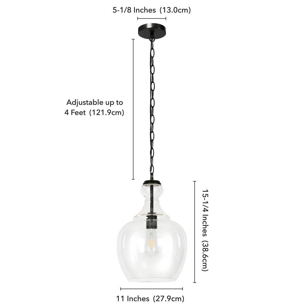 Evelyn&Zoe Verona 11" Wide Pendant with Glass Shade in Blackened Bronze/Clear