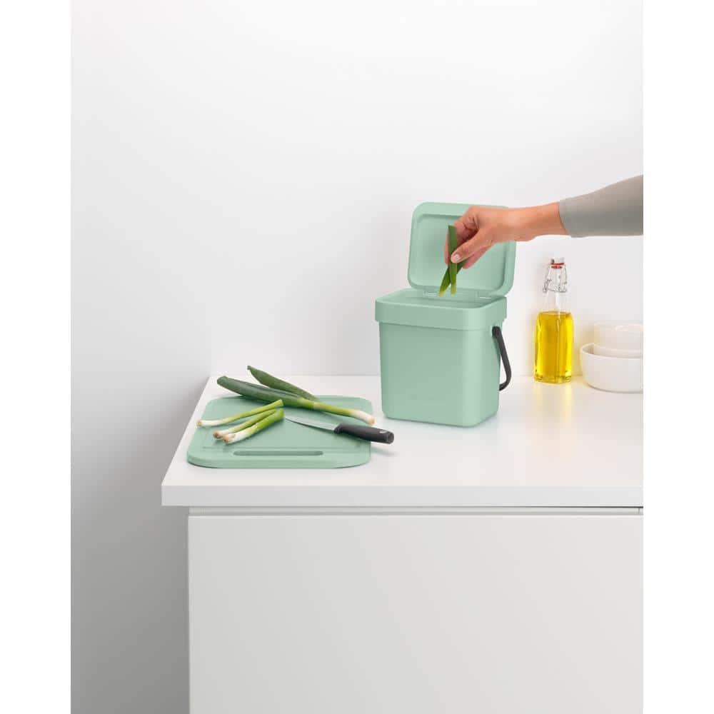 Jade Green Plastic Kitchen Compost Bin with Handle
