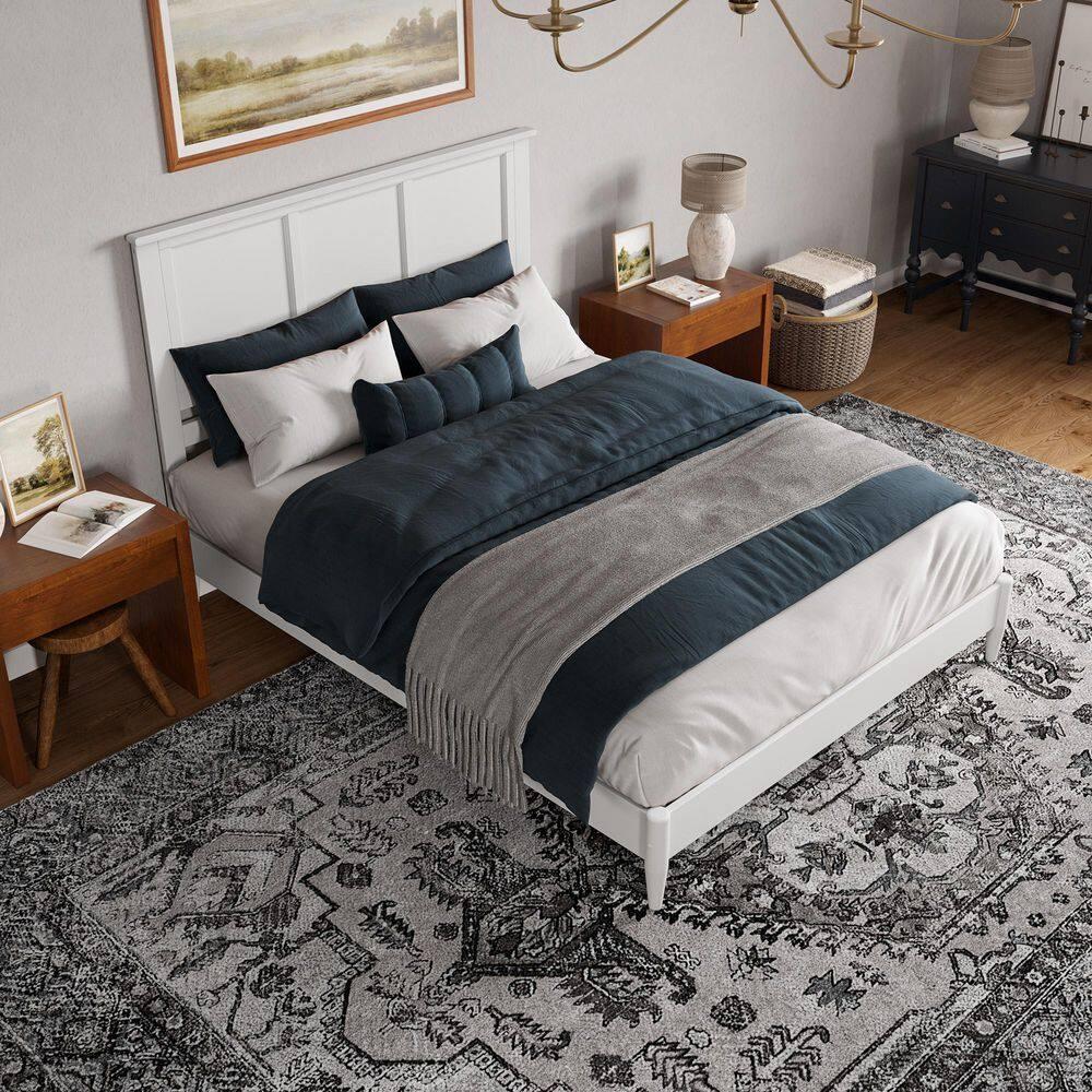 AFI Charlotte Queen Solid Wood Low Profile Platform Bed, White