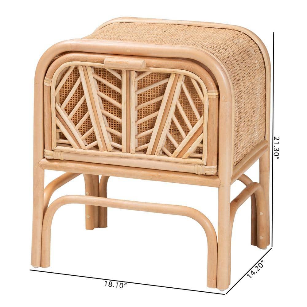 bali & pari Carabella Natural Rattan 1 Drawer Nightstand Natural: Handcrafted, Bohemian Design, Secure Storage