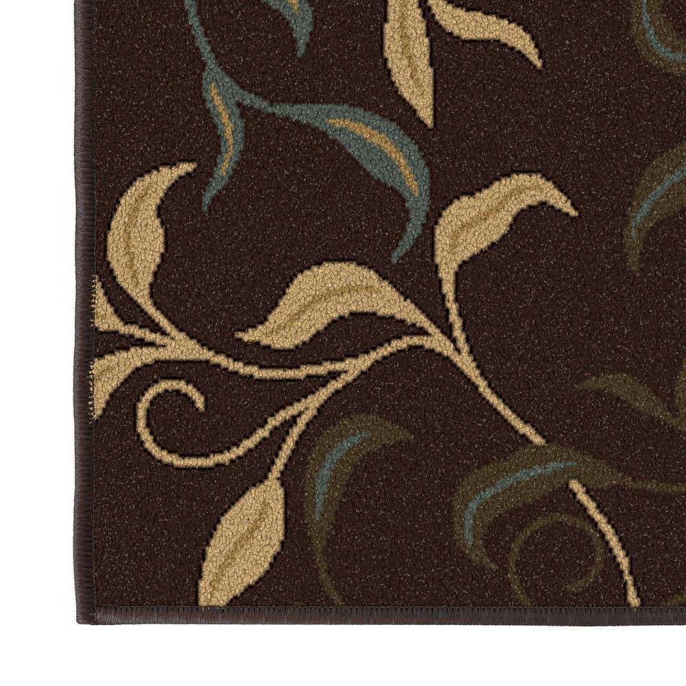 Ottohome Non-Slip Leaves Area Rug For Living Room, Hallway Runner, Entryway Rug, Brown