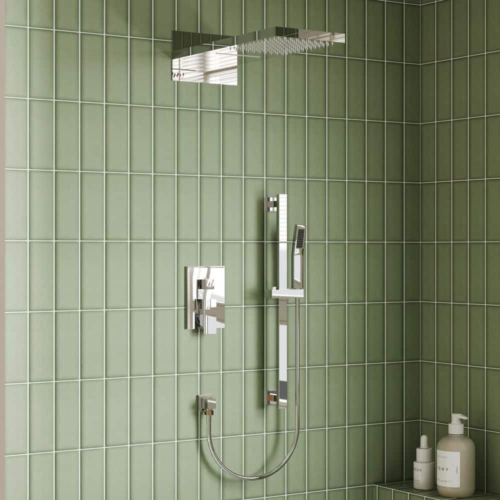 Dual-Function Wall Mounted Waterfall & Rainfall Shower Faucet Set With Rough-In Valve