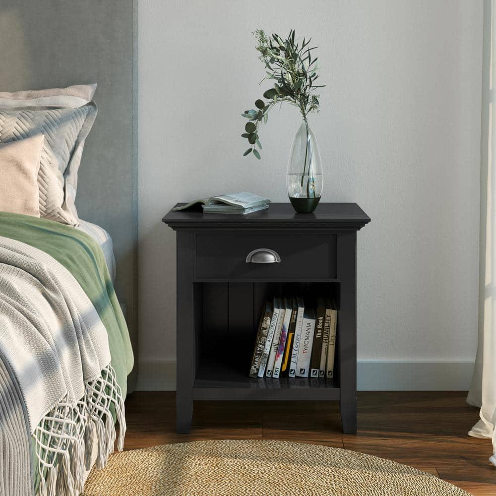 Simpli Home Acadian 24"W 1-Drawer Solid Wood Nightstand with Open Bottom Storage