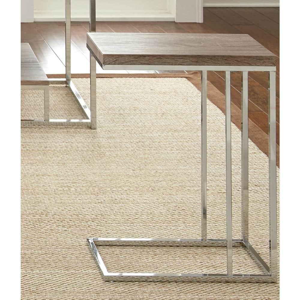 Lucia Chairside End Table Brown - Steve Silver: Chrome Frame, Wood Top, Space-Saving Design