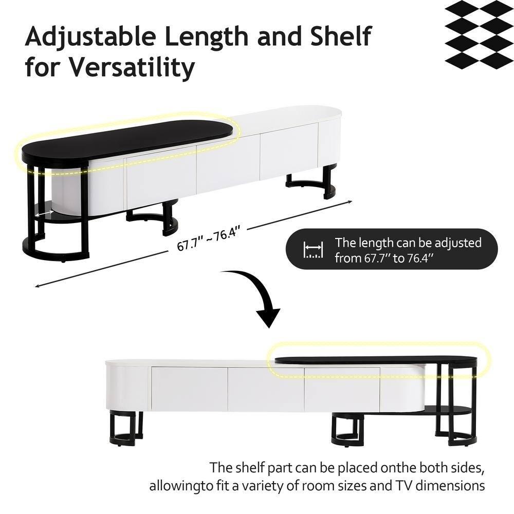 White and Black Modern TV Stand with 3 Drawers and Shelves